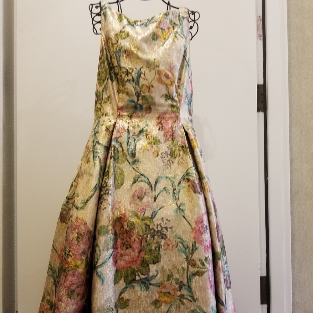 Gold metallic dress with gorgeous print